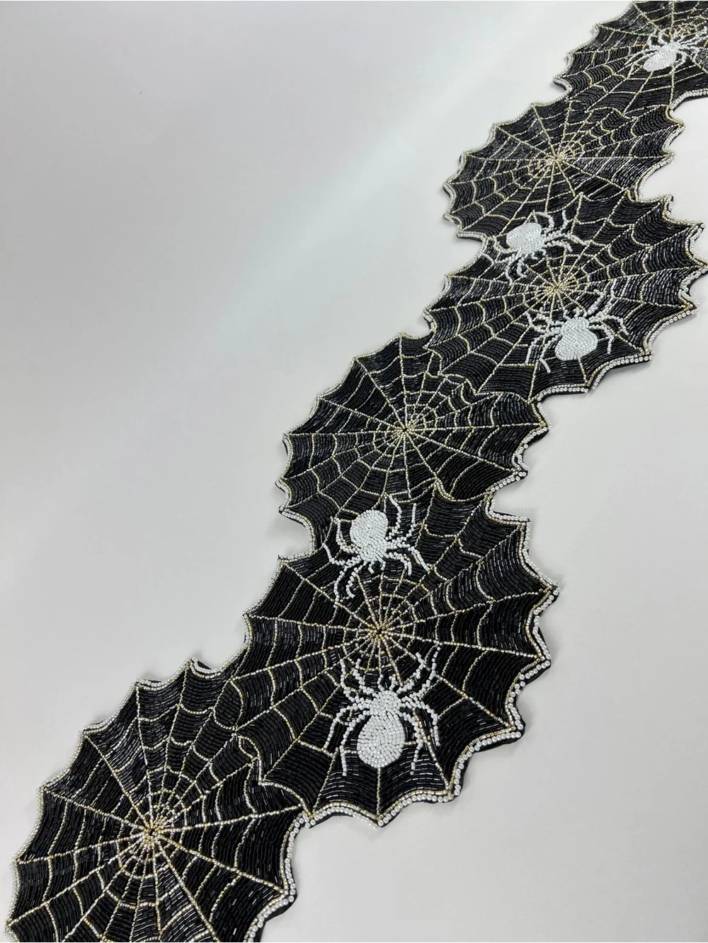Halloween Black Spiderweb BEADED Table Runner by Cynthia Rowley 12